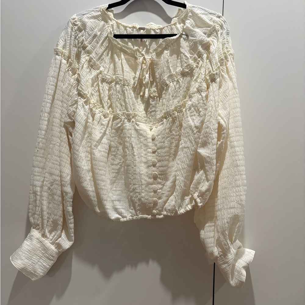 Free People Cream Textured Blouse